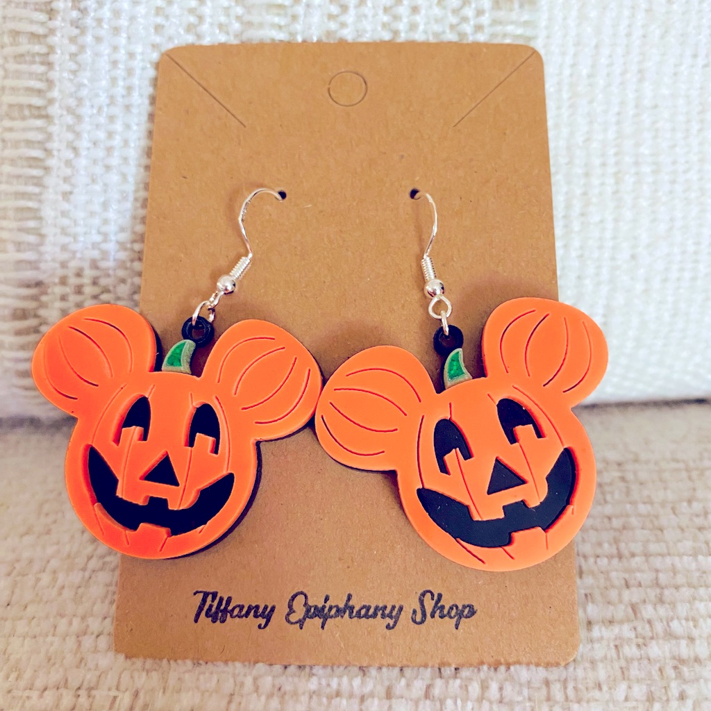 Halloween Mickey Jack-O-Lantern Pumpkin Head Earrings Nwt